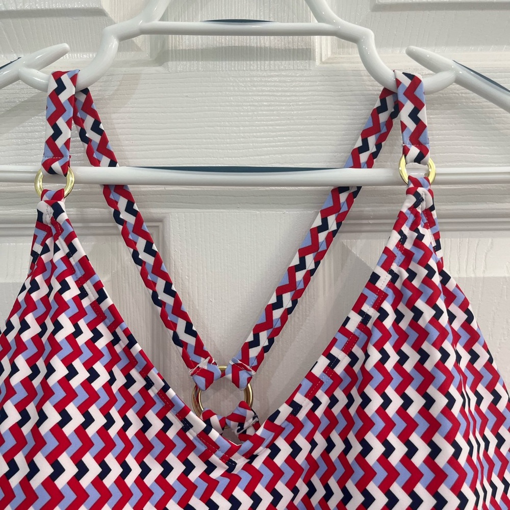 NWT Kona Sol Red White Blue Chevron Women's PLUS One-Piece Swimsuit Bathing Suit - Picture 4 of 11